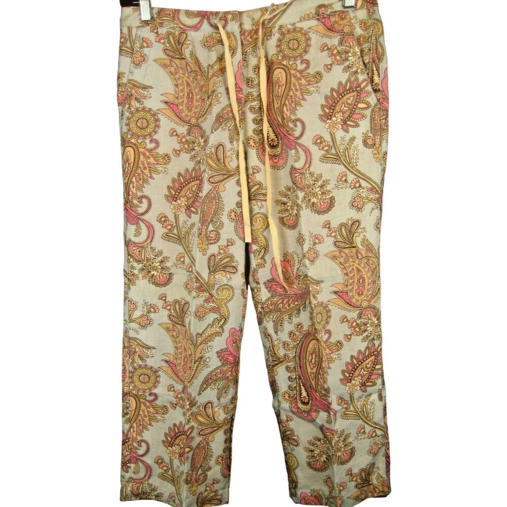 Womens Tommy Hilfiger Blue Paisley Linen Drawstring Capri Pants sz 4(32x25x9r)
